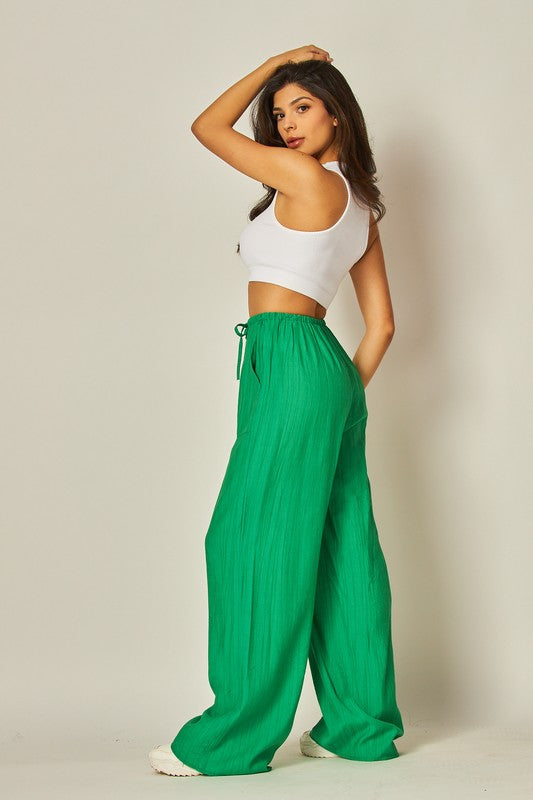 Tie waist wide let pants