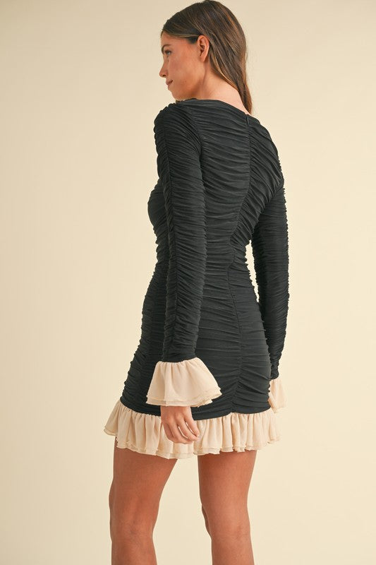 Black frill mini dress